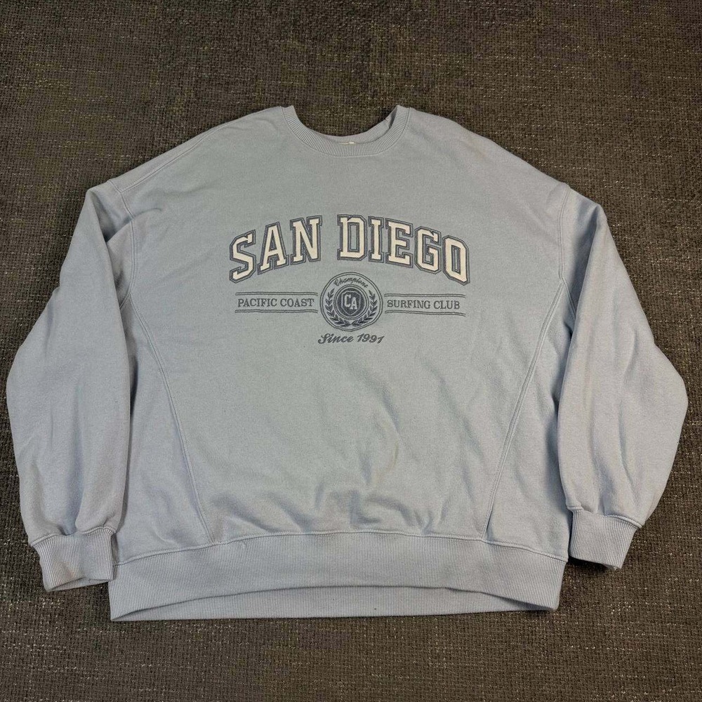 Garage San Diego Surfing Club Sweatshirt Womens Medium Blue Oversized Graphic